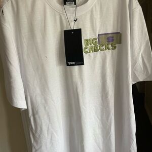 White "Big Checks" Graphic T-Shirt for Men-Size L